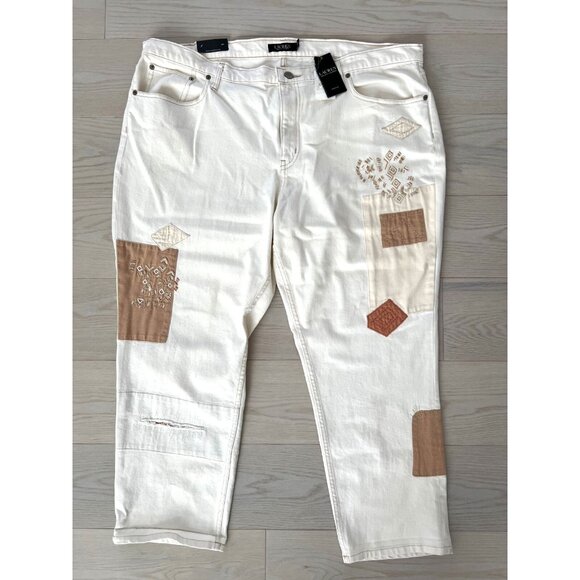 Lauren Ralph Lauren Patchwork Relaxed Tapered Jeans in Cream ( 20W ) - Picture 3 of 6